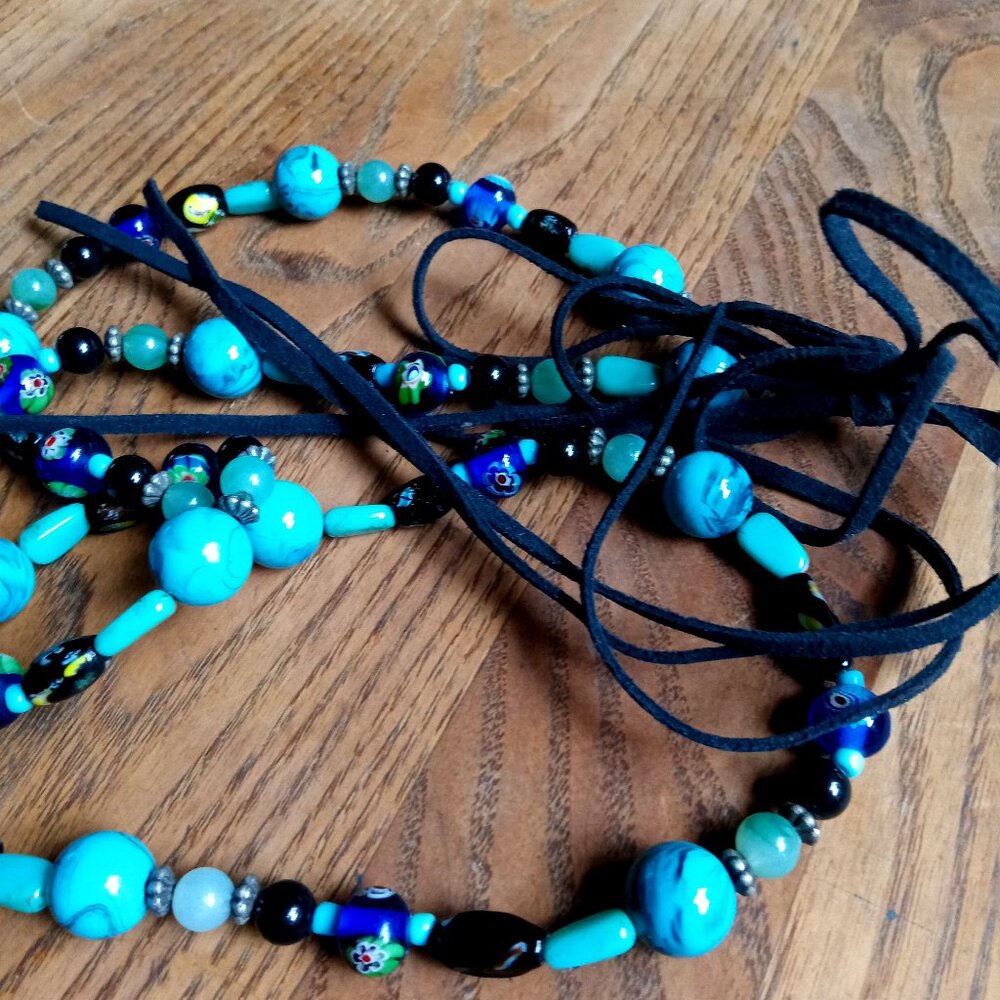 Vintage Blue Beaded Boho Necklace/Belt